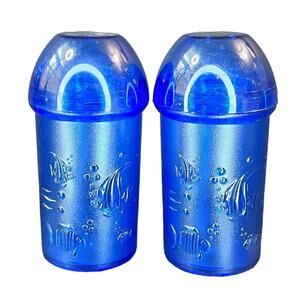Blue Plastic Fish Salt Pepper Shakers Set Screw Top 3.75" H Vintage